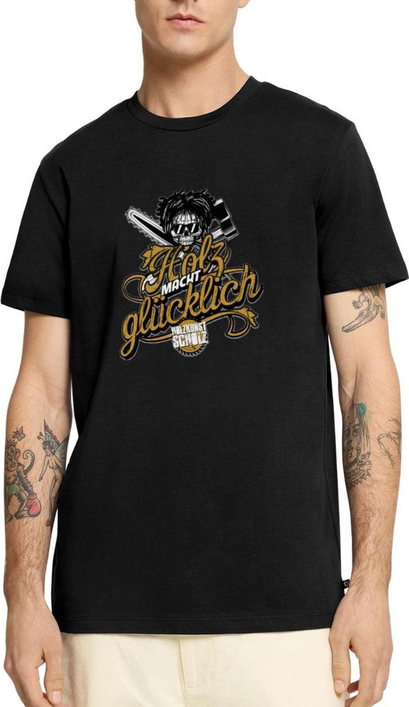 Spreadshirt Holzkunst Scholz Holz Macht Glücklich Männer Premium T-Shirt, M, Schwarz