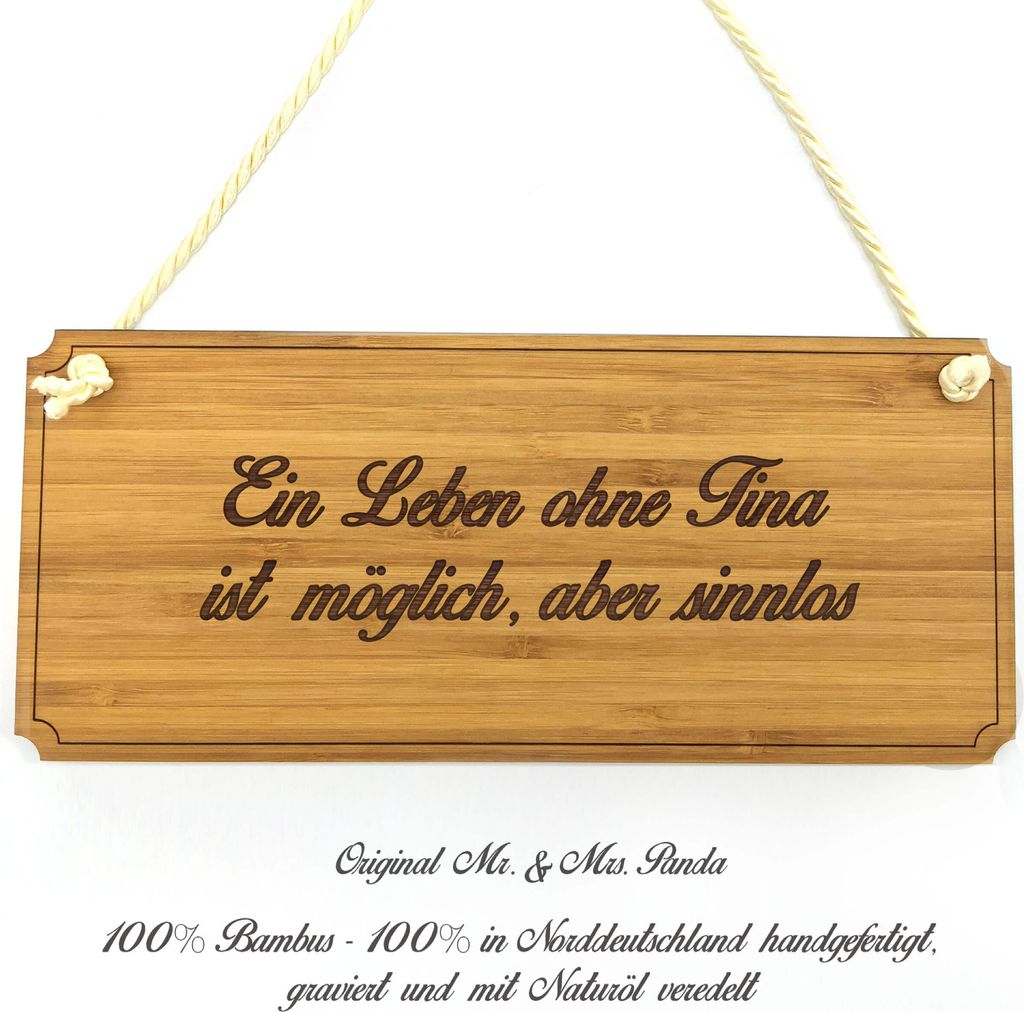 Mr. & Mrs. Panda Holz Türschild Tina - Geschenk, Shabby, Graviert, Wegweiser, Landhaus, Hinweisschild, Schild, Firmenschild, Geschenkidee