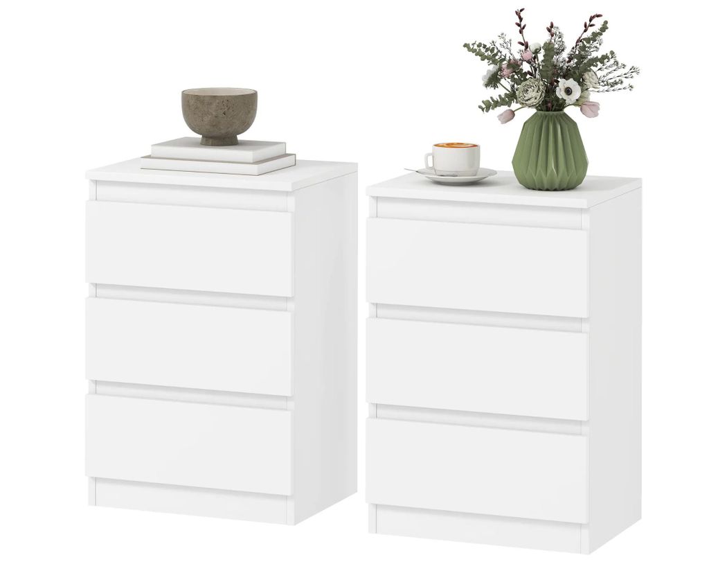 Nachttisch, 2er Set Beistelltisch mit 3 Schubladen, Nachtschrank, Nachtkommode für Schlafzimmer, Wohnzimmer, 40 x 30 x 59,5 cm