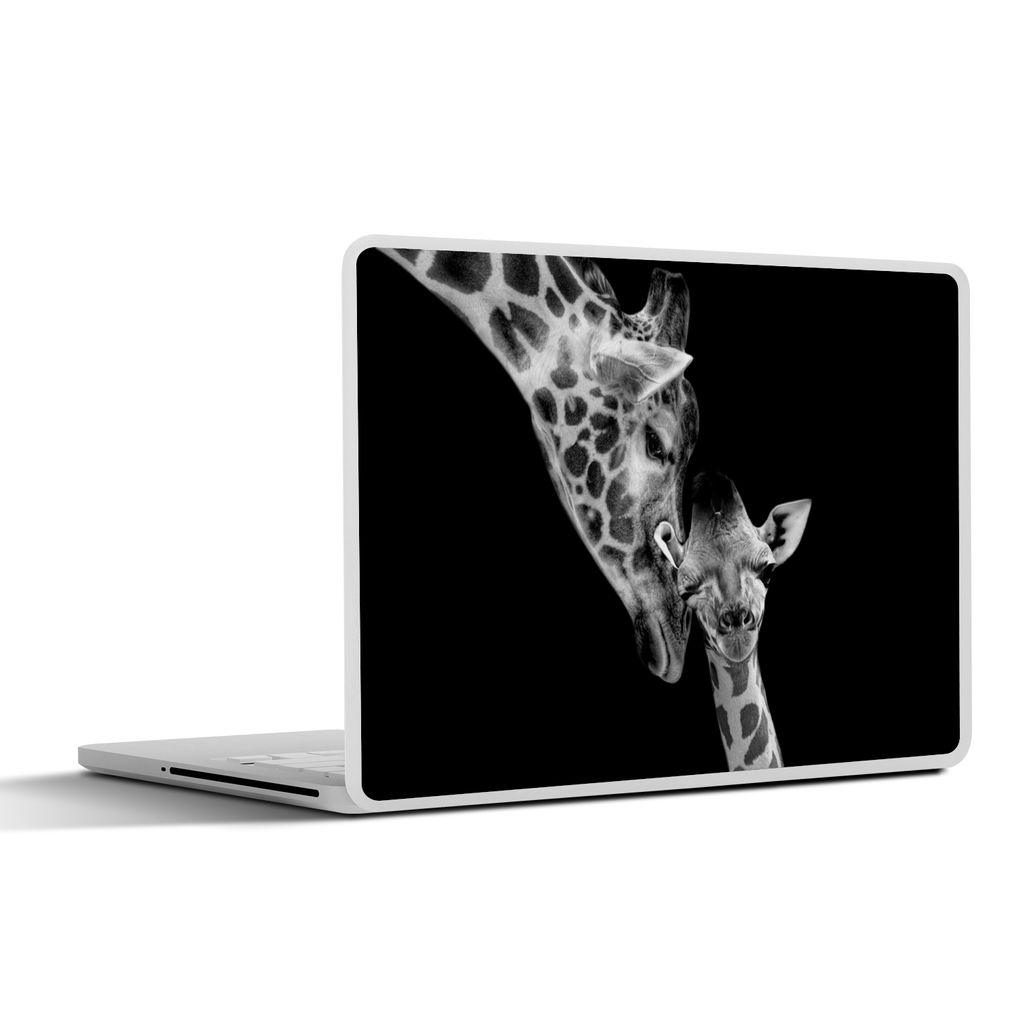 MuchoWow Laptop Aufkleber Sticker Cover Porträt - Giraffe - Tiere - Schwarz - Weiß 25x18 cm - Laptop-Deko