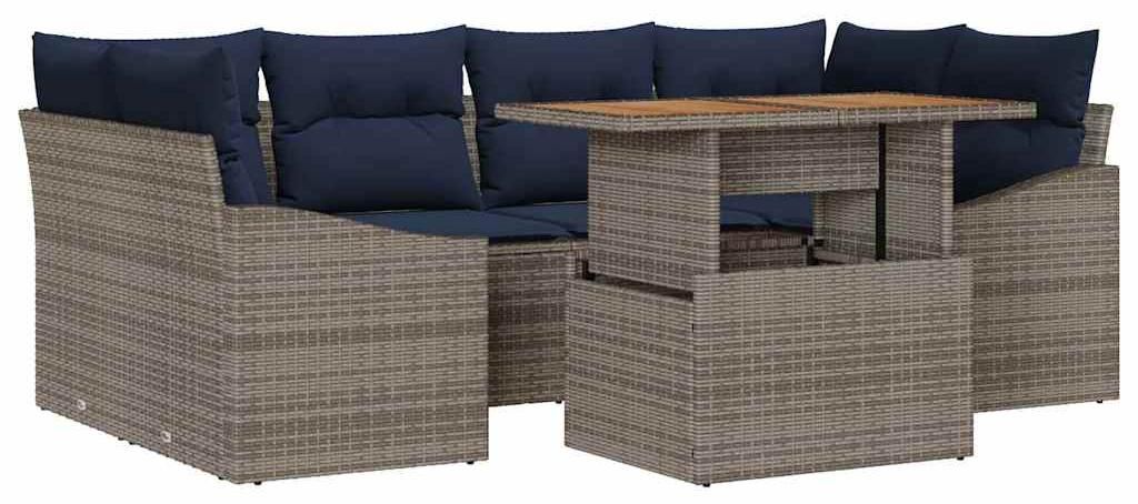 vidaXL Garten-Sofa-Set mit Speicher 7 pcs Grau Poly Rattan