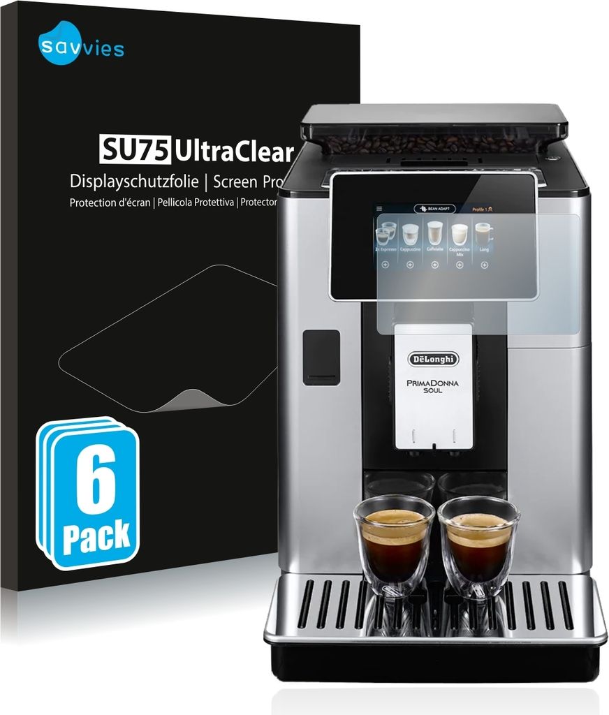 6x Für DeLonghi PrimaDonna Soul ECAM610.55.SB Schutzfolie Savvies Displayschutz Display Schutz Folie Klar Transparent