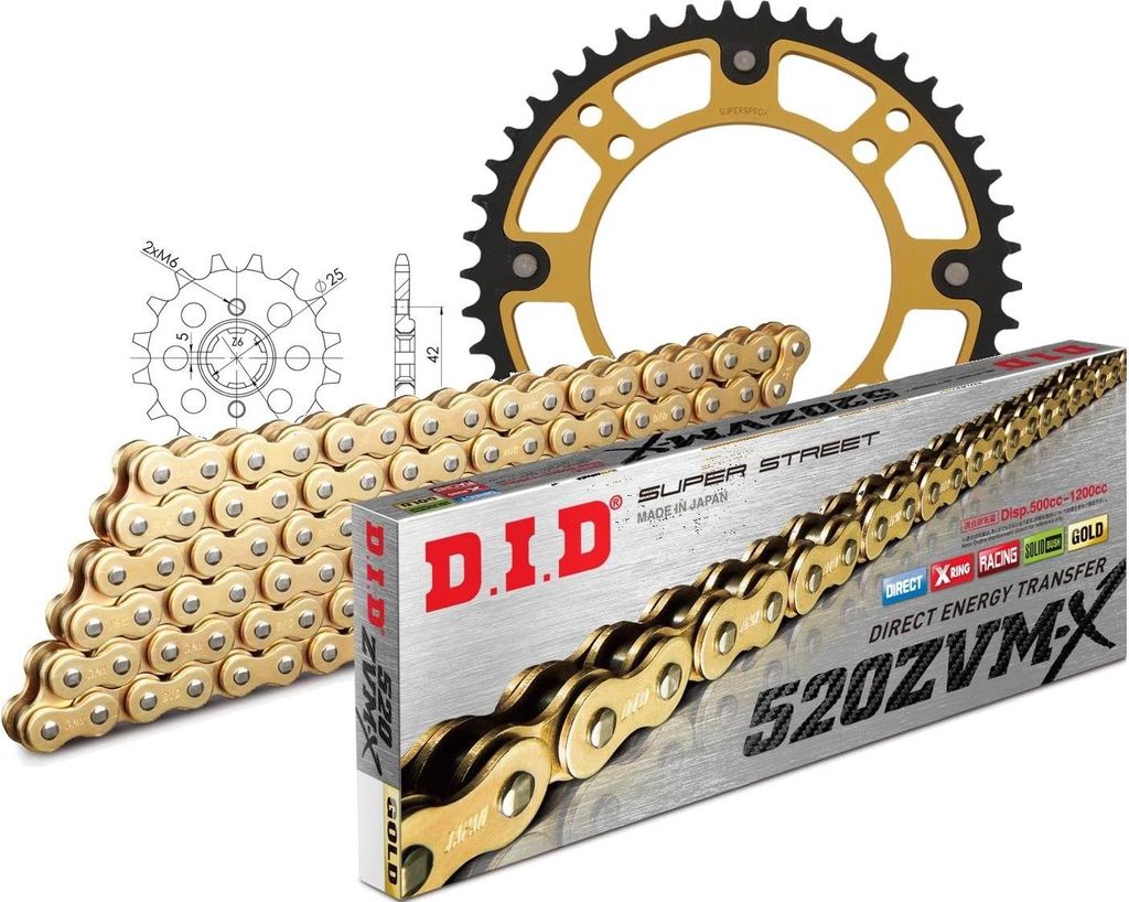 Kit Stealth (gold) passend für Yamaha XV250 S Virago 95-00/... 16-45-114 DID520ZVM-X(G&G) Endlos