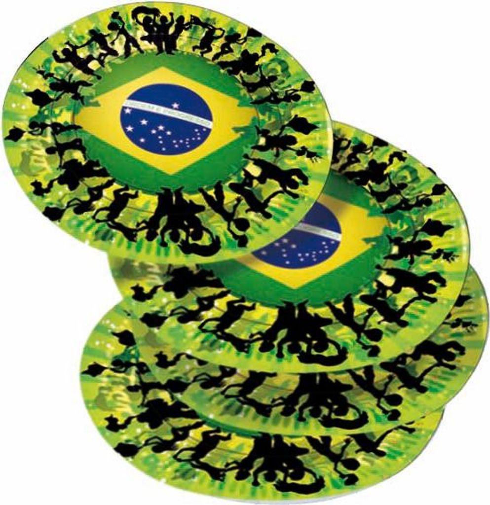 Pappteller mit Brasilien-Design, 8 Stück, 23 Zentimeter Durchmesser