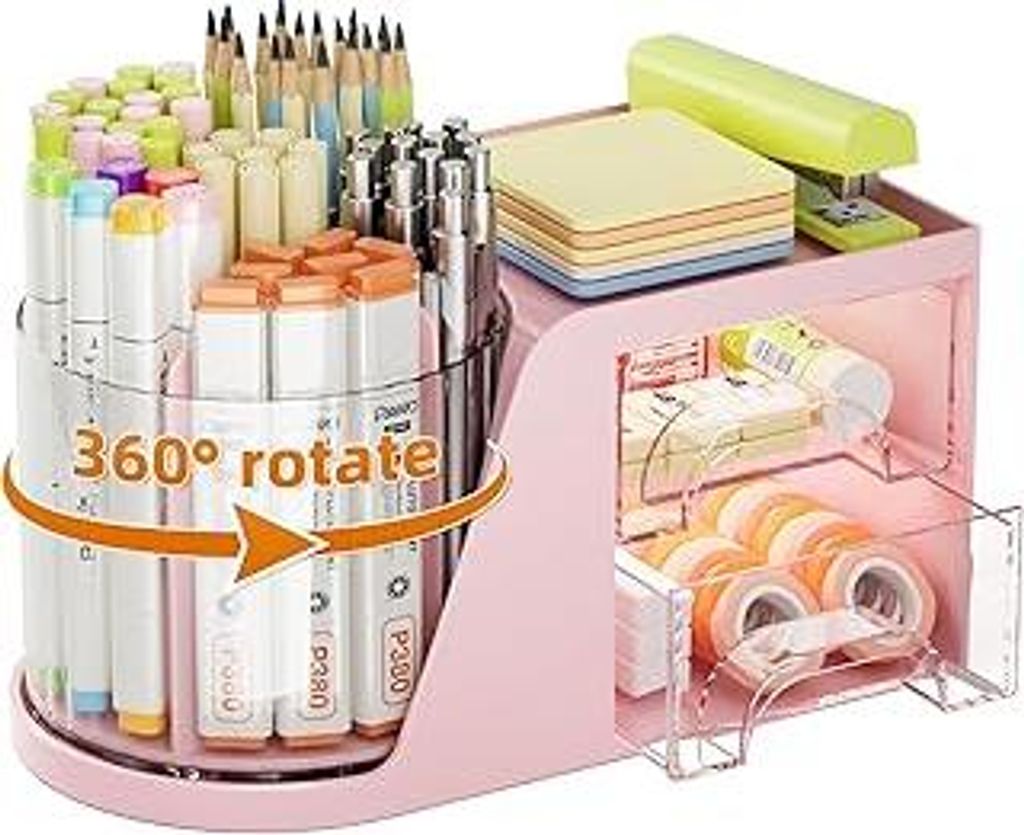 Marbrasse Schreibtisch Organizer mit 2 Schubladen,360 Grad drehbarer Stifthalter,Schreibtisch-Organizer mit 5 Fächern,Aufbewahrungsbox für Heim B...