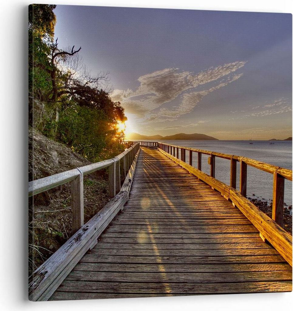 Bild auf Leinwand - Leinwandbild - Fußgängerbrücke Himmel Wasser - 40x40cm - Wand Bild - Wanddeko - Leinwanddruck - Bilder - Kunstdruck - Wandde...