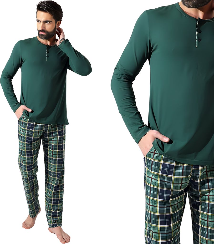 Herren Schlafanzug lang Pyjama 100% Baumwolle Neti Produktbild 