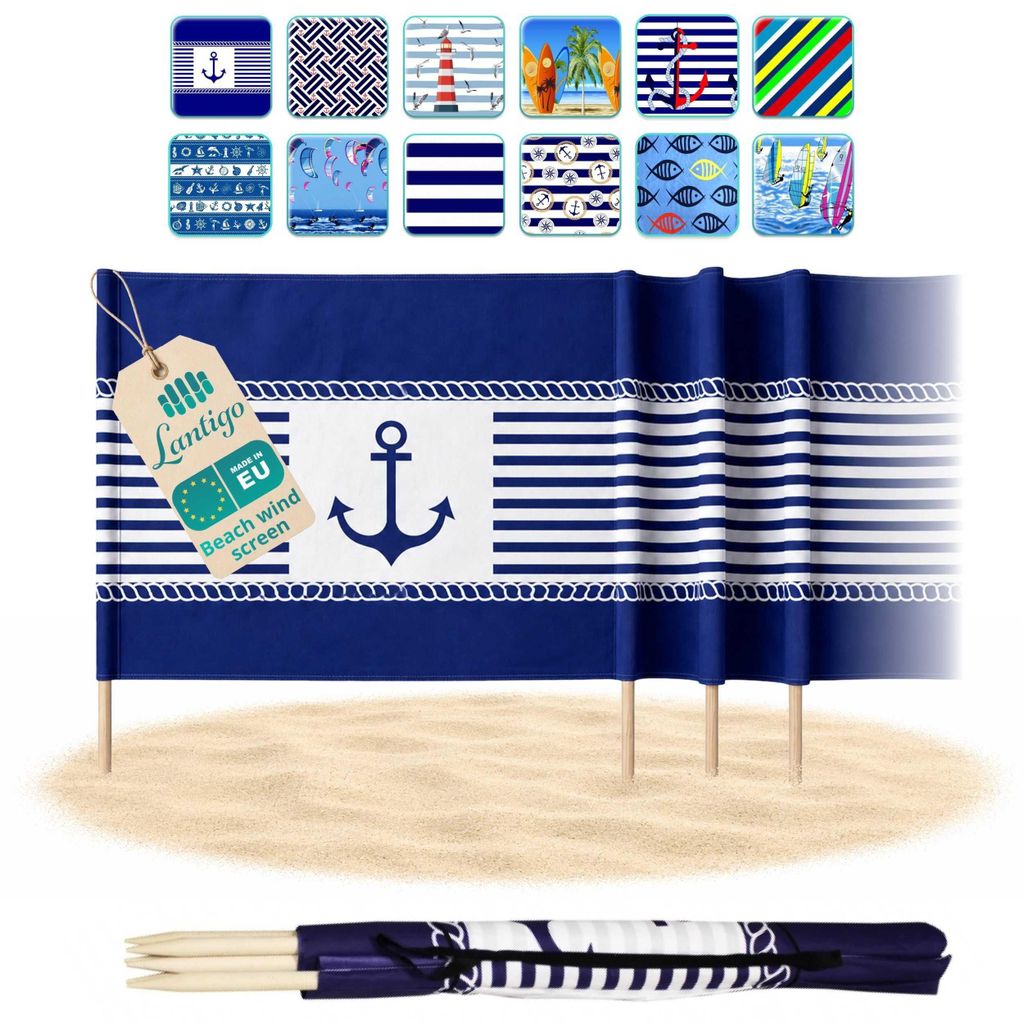 Lantigo Paravent de Plage Ancres Bleues 6 m Brise-vent pour Image du produit 