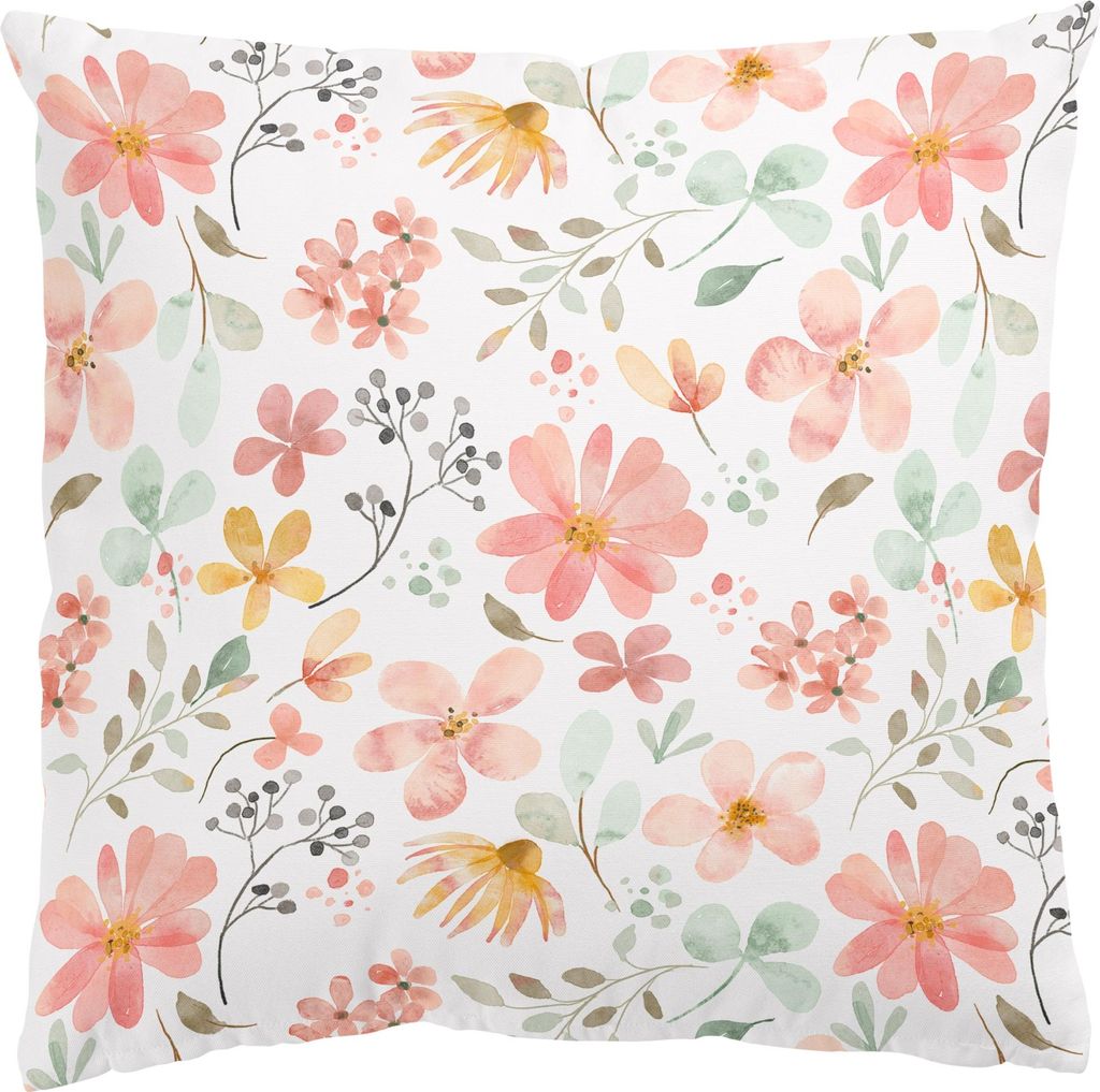 Dekokissen Blumen drinnen / Indoor Zierkissen Samt waschbar Blumenmuster pastell Aquarell Illustration Sofakissen mit Füllung