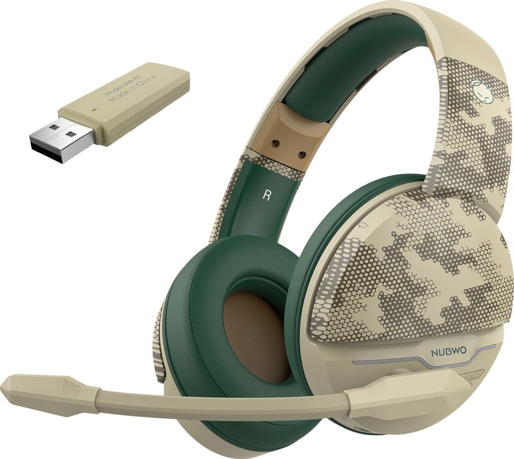 NUBWO Gaming-Headset, kabelloses Headset, Stereo, BT5.3 + kabelloses 2,4 G + 3,5 mm Kabel, 50 mm dynamisches Spulenband, Mikrofon, grau