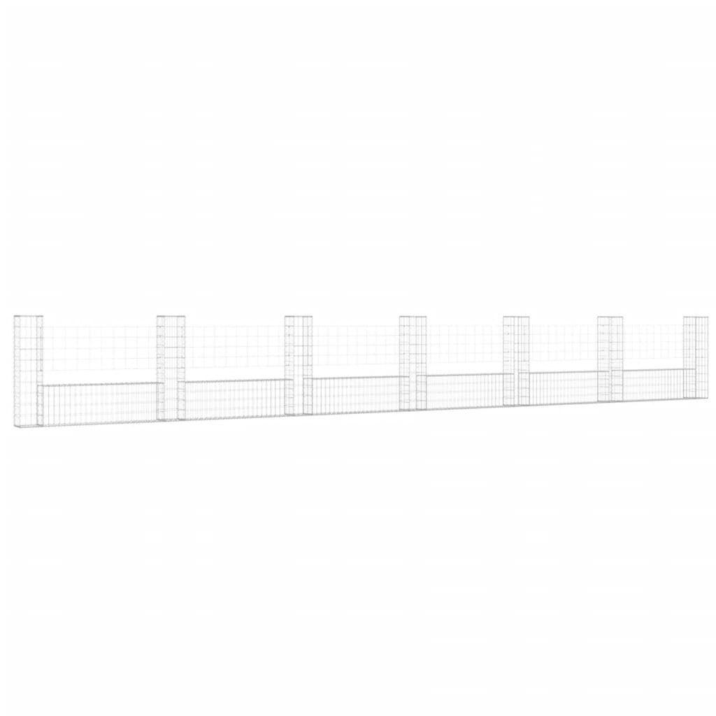 Gabionenkorb U-Form mit 7 Säulen Eisen 740x20x100 cm