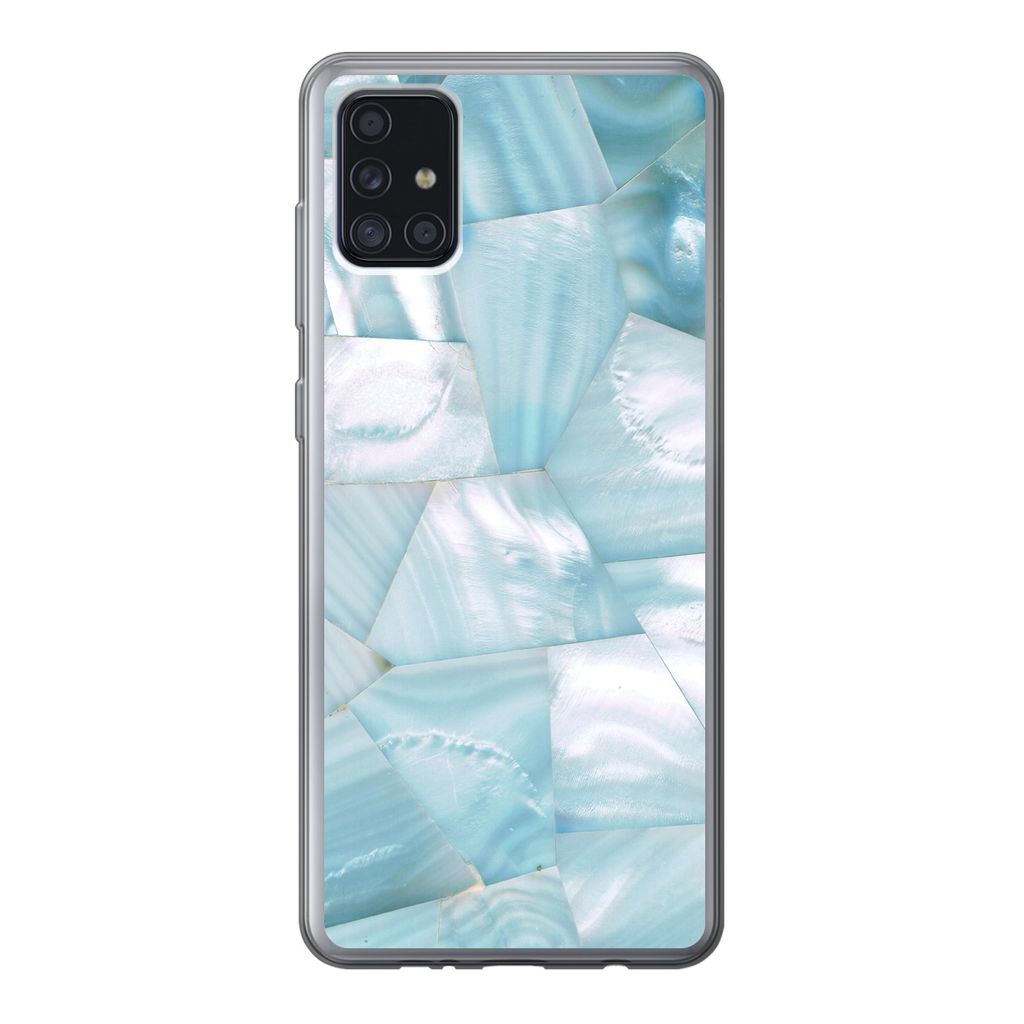 MuchoWow Handyhülle Schutzhülle Hülle für Samsung Galaxy A52 5G Naturstein - Blau - Perlmutt Silikon Softcase Handy Hülle - Umschlag