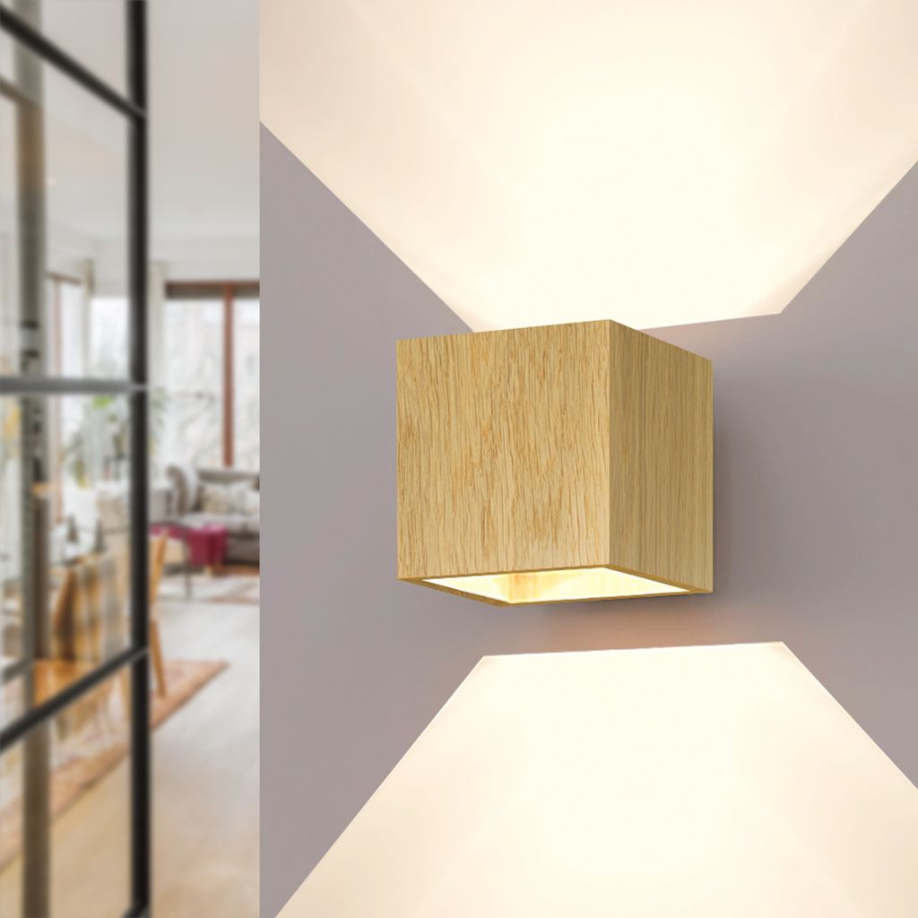 LED Wood | Wandleuchte, LED-Wandlampe, 10x10 cm, Eiche, Aufputz, für Spiegel, für Treppe