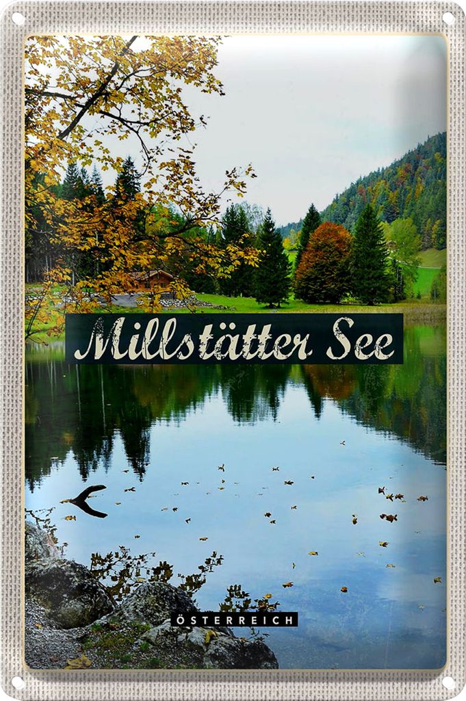 Blechschild Reise 18x12cm Millstätten See Natur Wald Urlaub