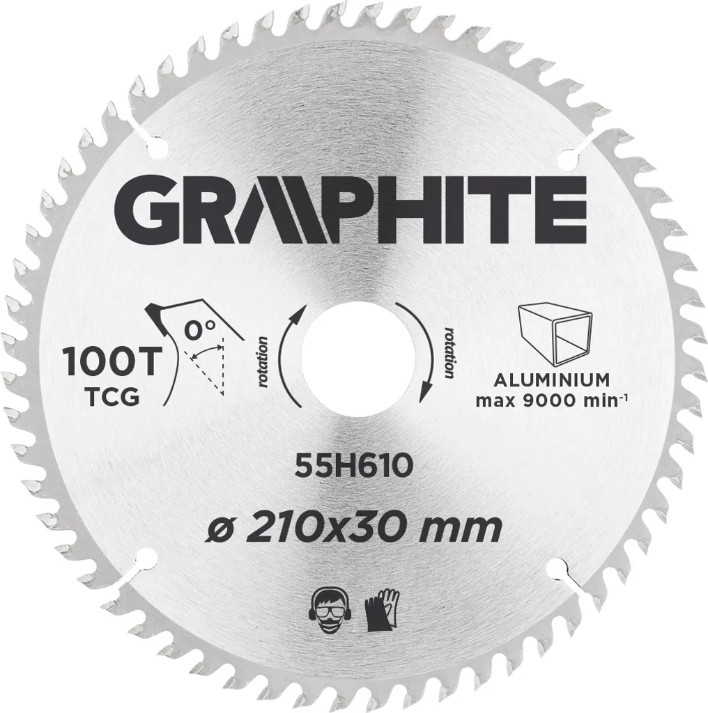 Lame 210 x 30 mm 100 dents en graphite : coupe alu fluide et propre