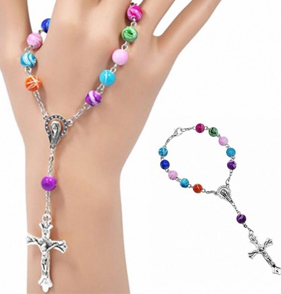 Christentum Göttin Jesus Kreuz Anhänger bunte Perlen Kette Frauen Armband