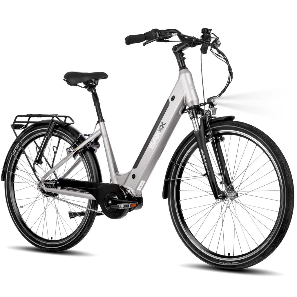 SAXXX E-Bike, Optimum Plus Wave Tiefeinsteiger Elektrofahrrad, 418Wh integrierter Akku, Mittelmotor 250W, Shimano Nexus 7-Gang, City E-Bike