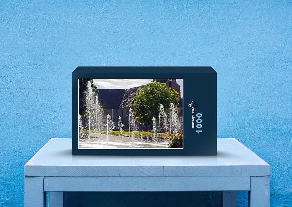 hansepuzzle 47964 - Fontäne Puzzle, 1000 Teile, Gebäude, 60,0 x 46,0cm mit hochwertiger Aufbewahrung, Kartonbox und wiederverschließbarem Beutel