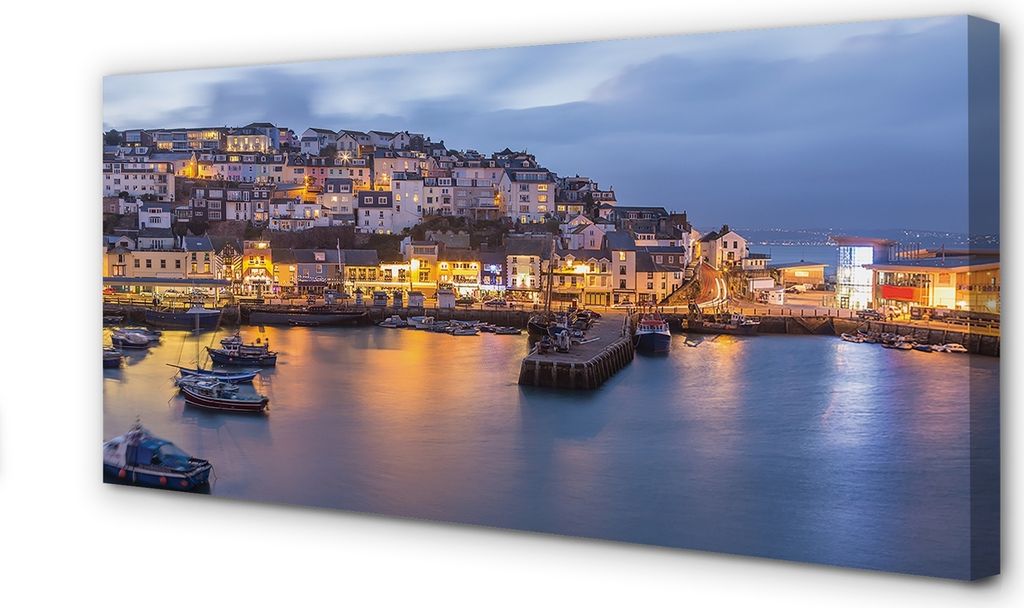 Leinwandbild 100x50 Wandkunst Stadt Nacht Meer Schiff