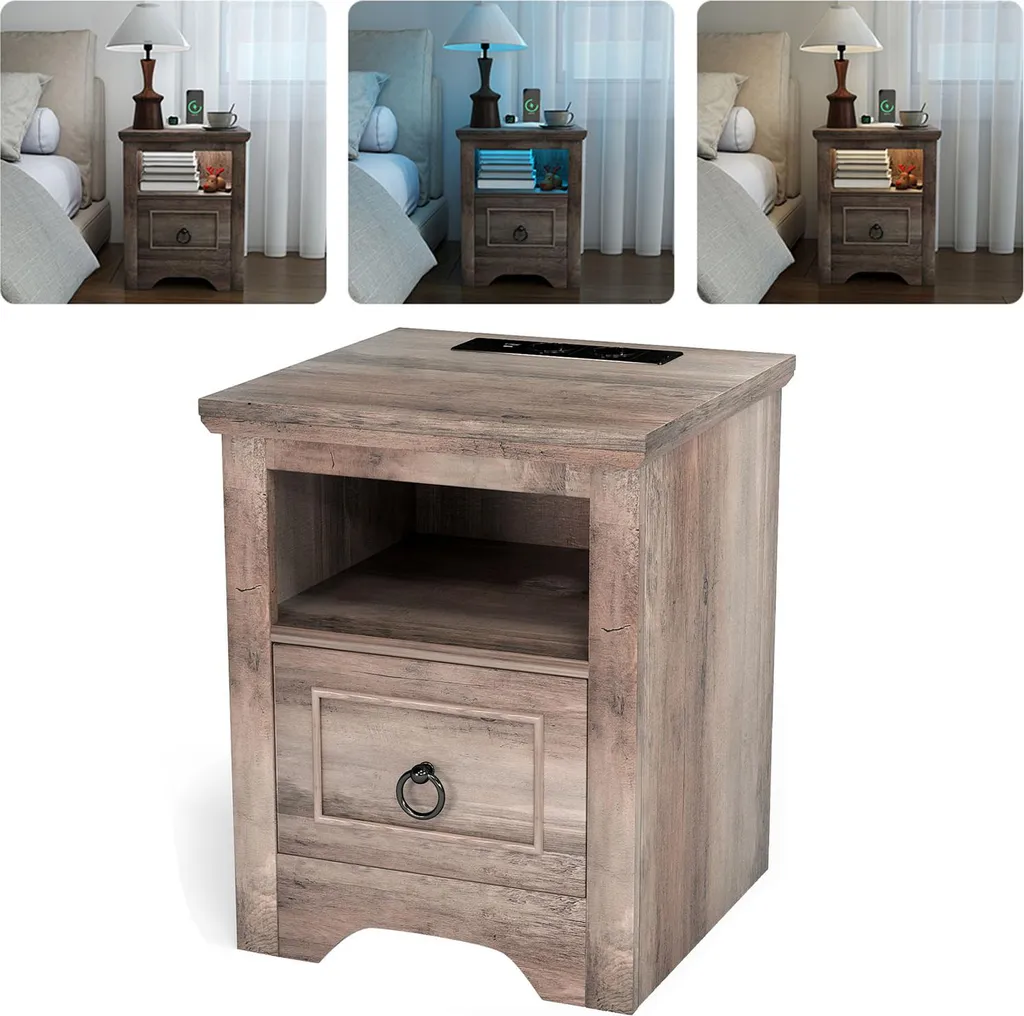 Petite table d'appoint de chambre avec prises USB et éclairage LED doux
