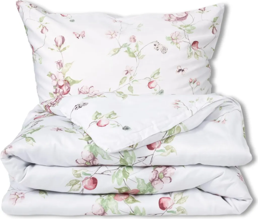 Biancheria da Letto 160x200 Raso di Lusso Foglie e Fiori Primavera