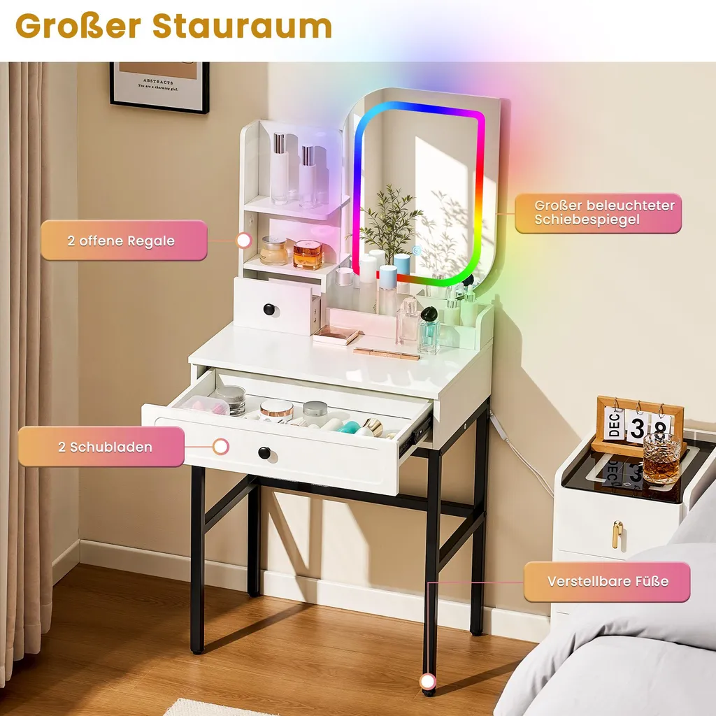 Coiffeuse avec miroir LED intégré et tiroir de rangement, design compact - 5