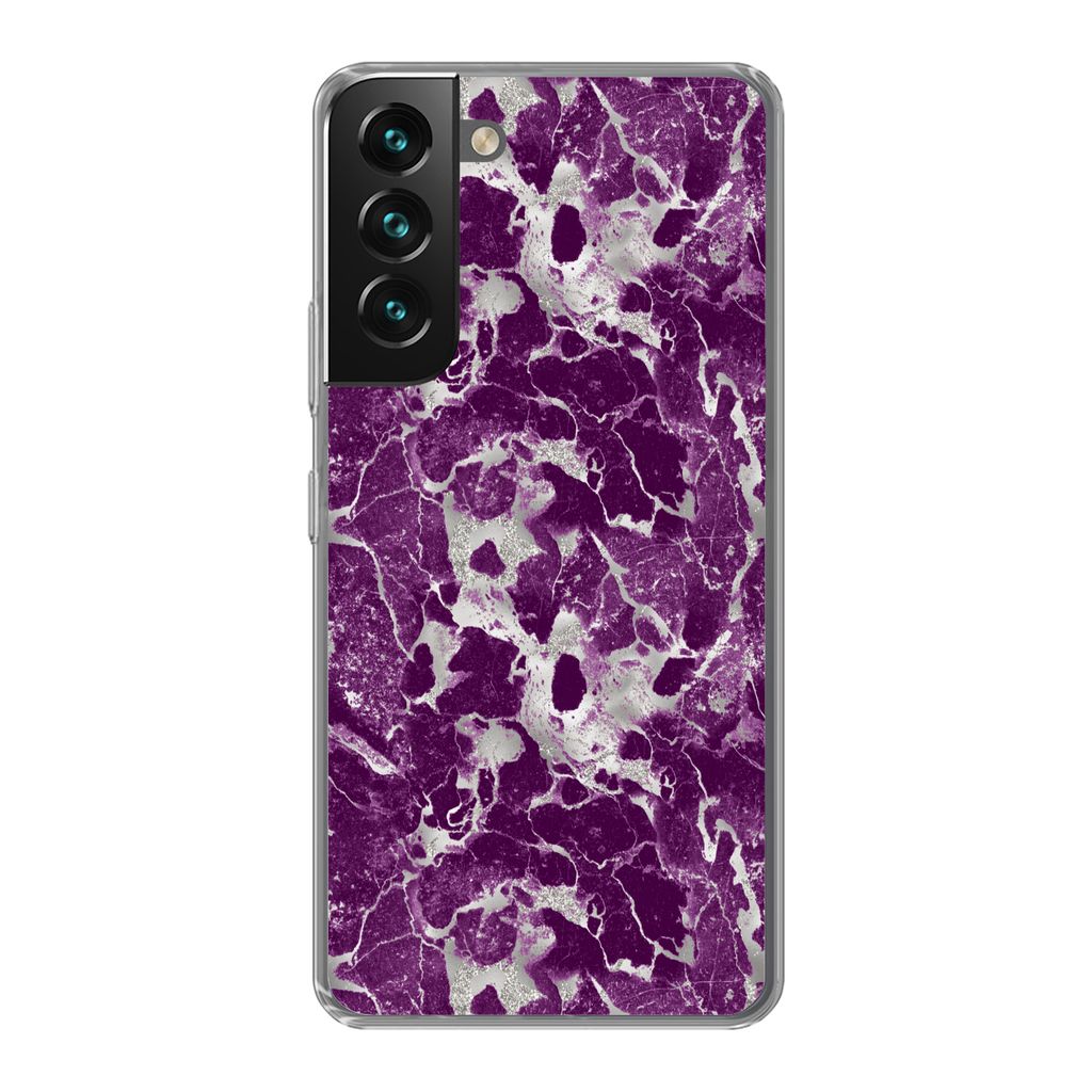 MuchoWow Handyhülle Schutzhülle Hülle für Samsung Galaxy S22 Plus Marmor - Glitter - Lila - Muster Silikon Softcase Handy Hülle - Schutzabde...