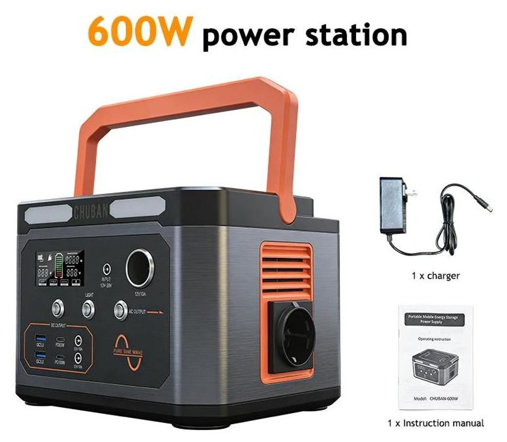 Tragbare Power Station - 600W Notstromaggregat - 100000mAh 320Wh Lithium-Akku - 220V AC Ausgang EU-Steckdose - Für Camping Reise Zuhause