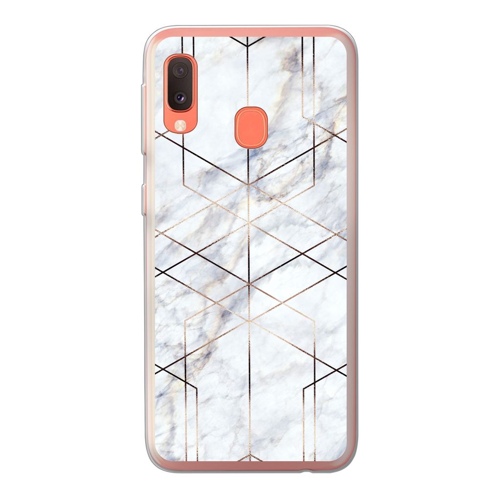 MuchoWow Handyhülle Schutzhülle Hülle für Samsung Galaxy A20e Marmor - Gold - Weiß Silikon Softcase Handy Hülle - Abdeckung