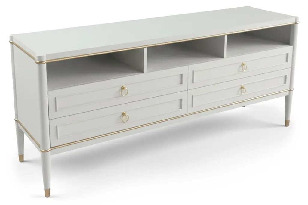 Buffet bas TV scandinave beige et doré 4 tiroirs - Collection Optimus