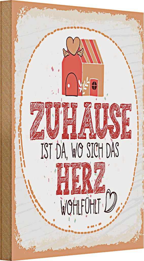 Holzschild Spruch Zuhause da wo Herz wohlfühlt 20x30cm