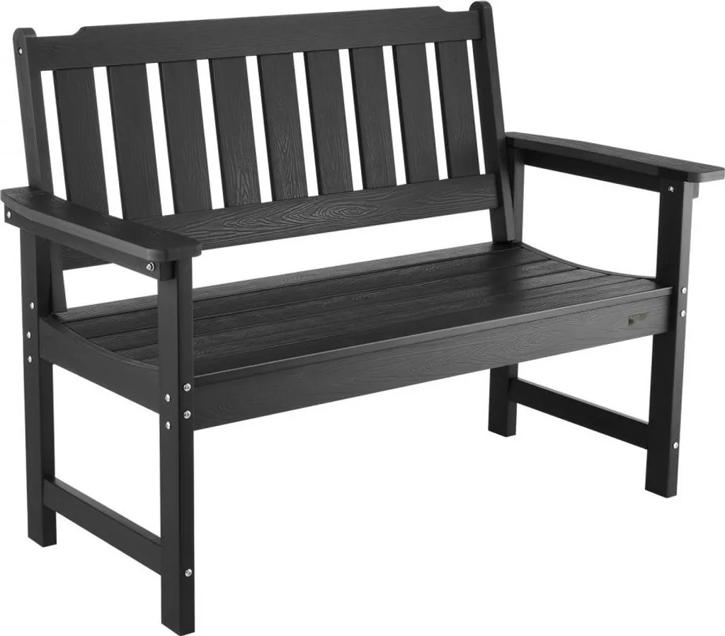 Banc de terrasse 128cm noir en plastique robuste pour jardin et balcon