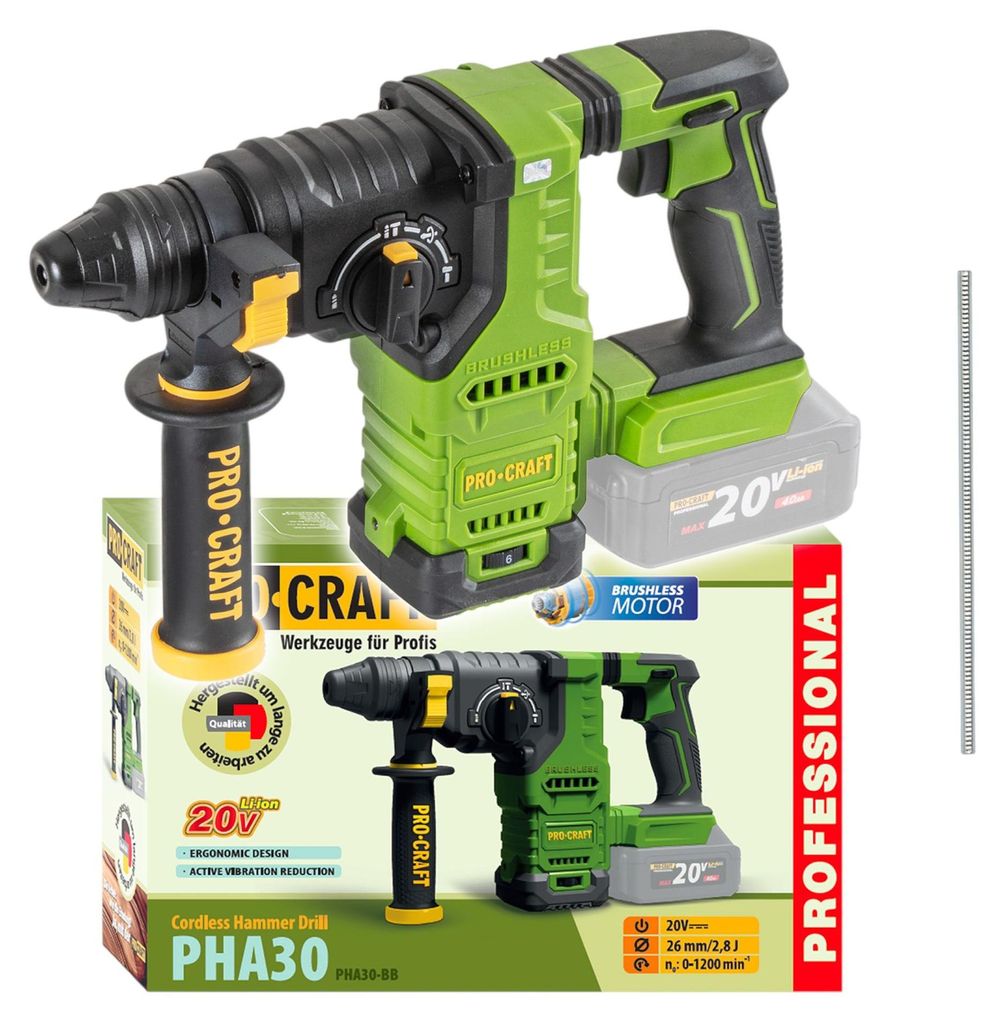 Procraft PHA30bb Akku Bohrhammer 20 V 2,8 J SDS plus Produktbild 
