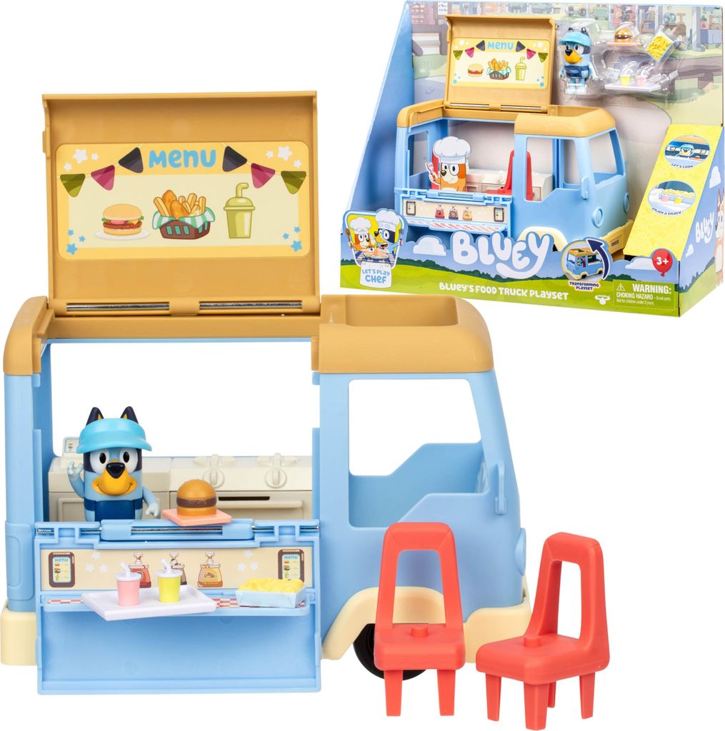Bluey FIGURENSET Food Truck, Figuren für Kinder, BEWEGLICHE ELEMENTE 3+
