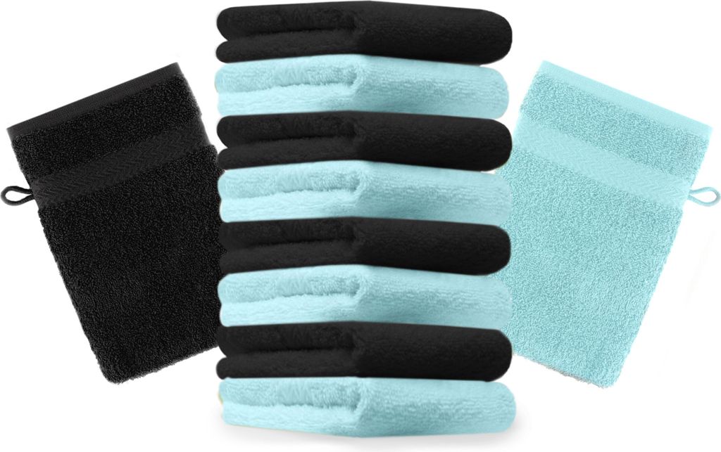 Betz 10 Stück Waschhandschuhe 16x21 cm PREMIUM 100% Baumwolle Farbe: türkis und schwarz
