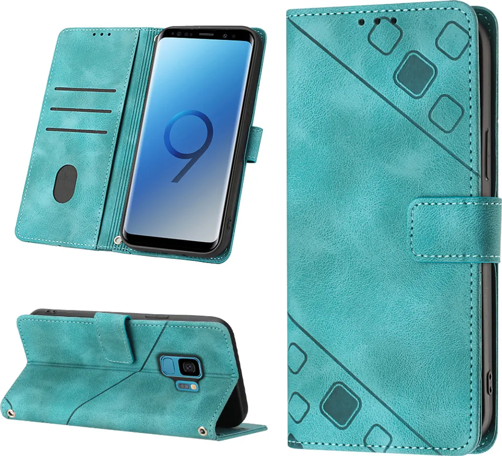 Custodia per Samsung Galaxy S9 in rilievo Custodia a portafoglio in pelle flip con funzione stand verde