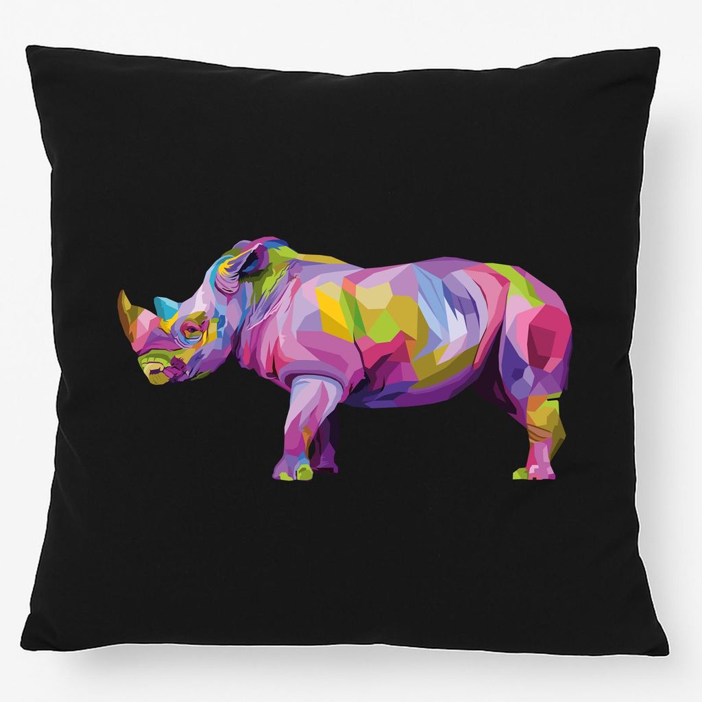 Huuraa Kissen Nashorn Colorful 40x40cm mit Füllung Black Baumwolle Dekokissen Geschenkidee
