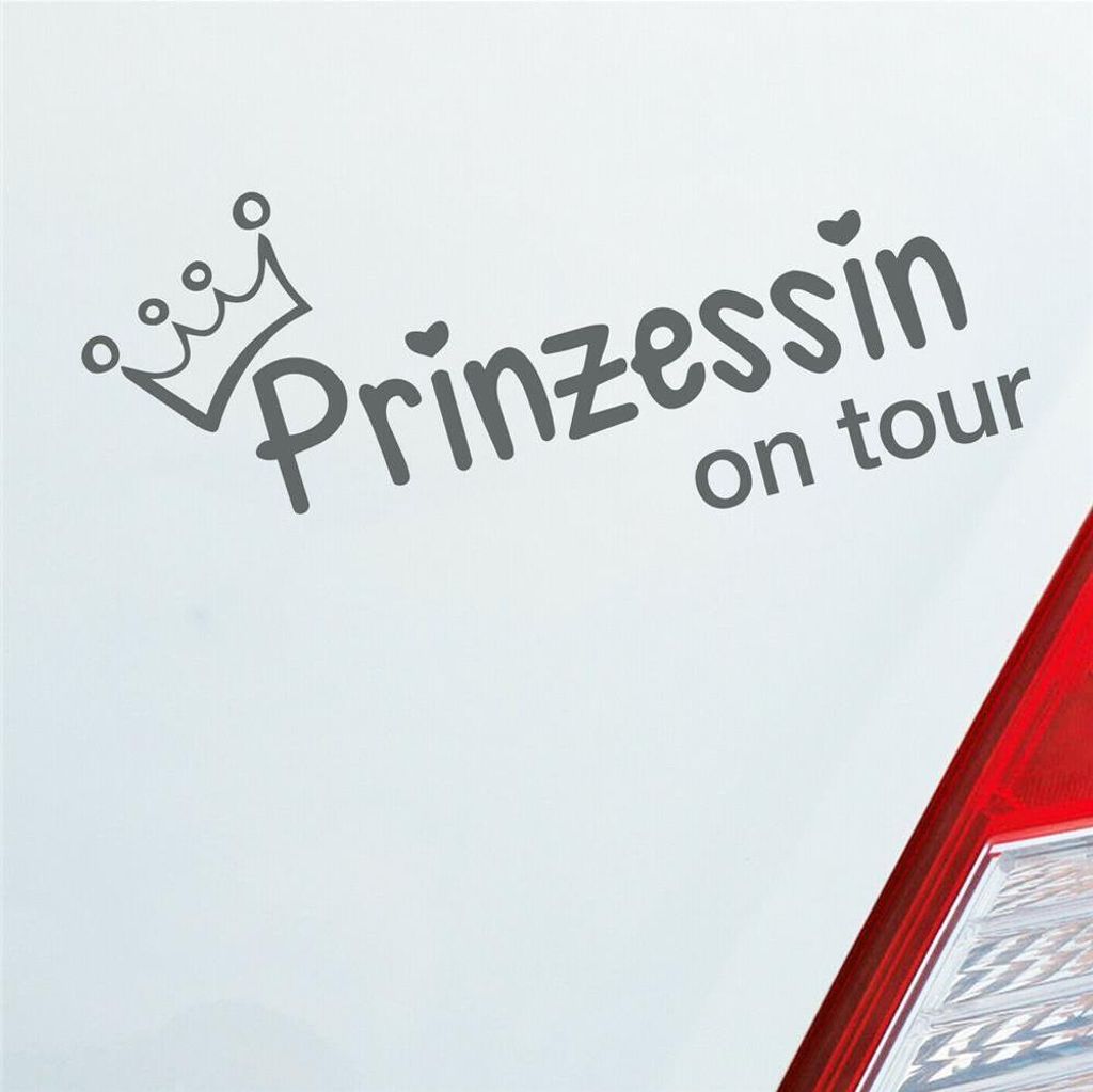Auto Aufkleber Prinzessin on tour Krone Mädels 20x10 cm Grau Sticker Heckscheibenaufkleber