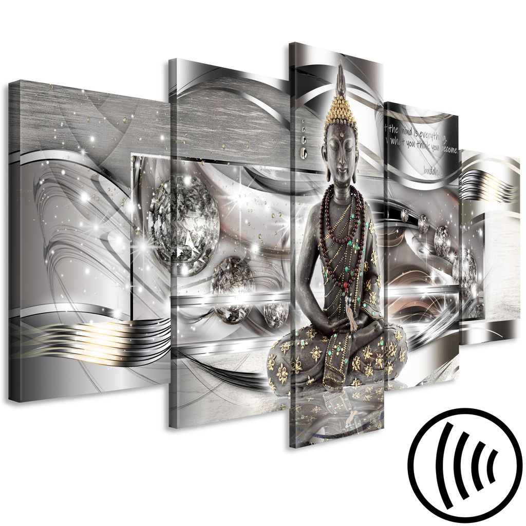 Akustikbild Buddha 200x100 cm Bilder Akustikschaum Hochleistungsschallabsorber Schallschutz Leinwand 5 tlg Wandbild Raumakustik Schalldämmung Feng...