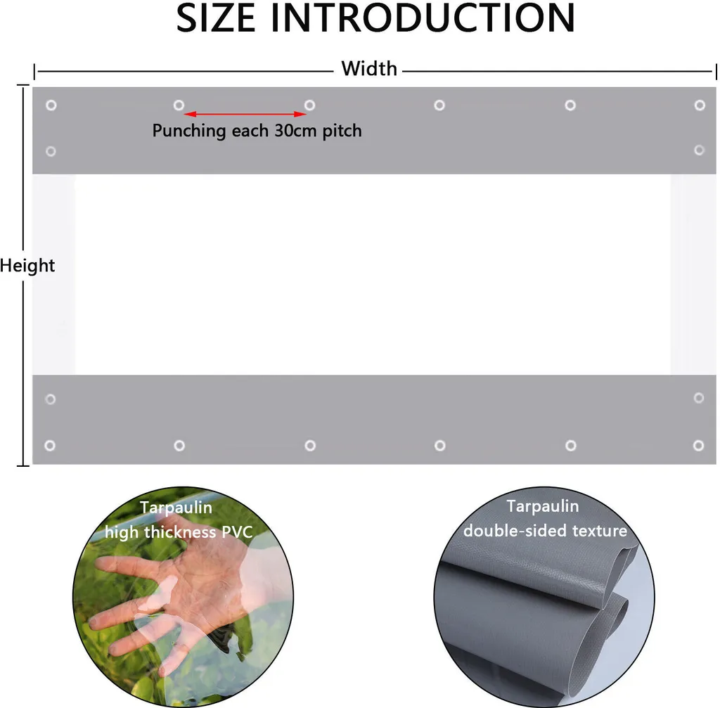 Bâche Transparente 0,55mm Etanche au Vent avec Oeillets de Fixation