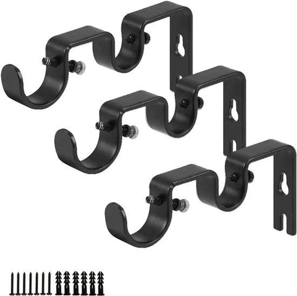 Doubles tringles à rideaux pour isolation thermique, lot de 3 noir