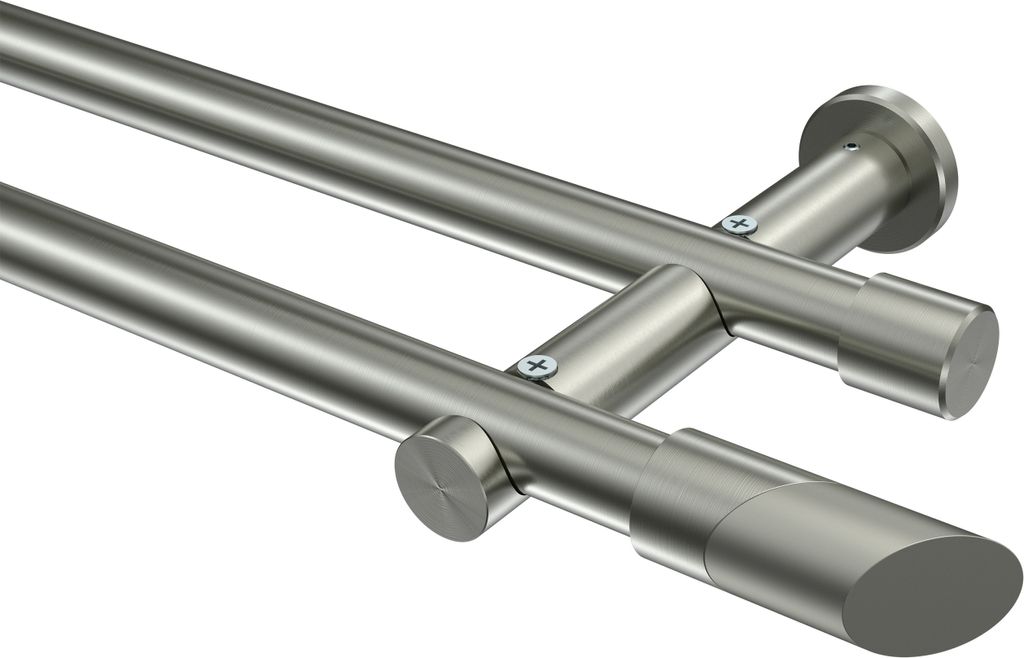 Interdeco Gardinenstange / Vorhangstange Edelstahl-Optik, Typ Platon Verano (Schräge Bicolor) ohne Ringe, 20 mm Ø 2-läufig, 600 cm