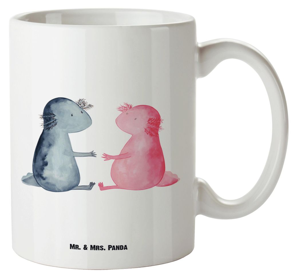 Mr. & Mrs. Panda Pott Axolotl Liebe - Weiß - Geschenk, Valentinstag, Keramiktasse, weisse tasse, Jahrestag, Große Teetasse, steingut, Molch