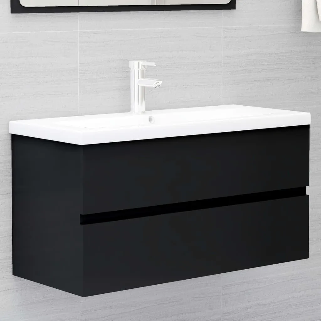 Meuble de rangement sous vasque noir de 90 cm pour salle de bain chic