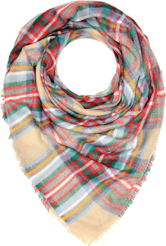 Damen XXL Strickschal Winterschal Karo Oversize großer Schal kariert Karoschal Dreieckstuch Autiga grün