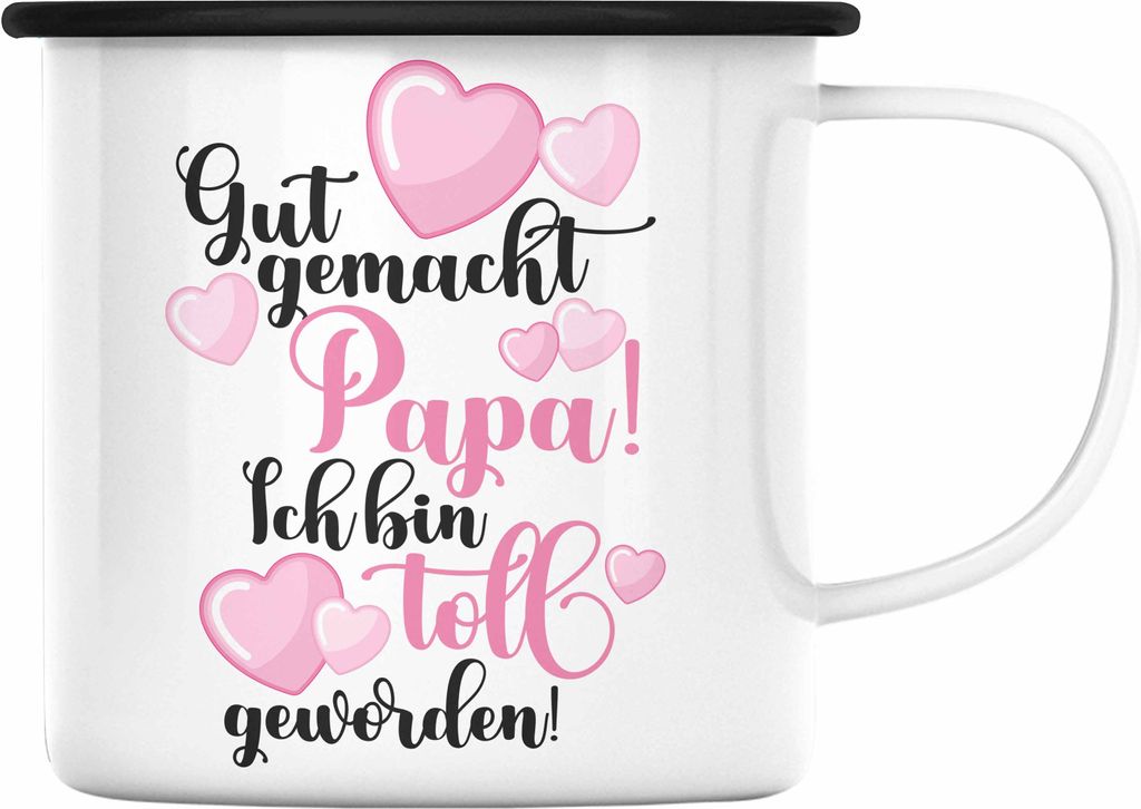 Trendation - Vater Geschenk Emaille Tasse Vatertag Geschenkidee Papa Geschenke von Tochter Lustige Emaille Tasse (Schwarz)