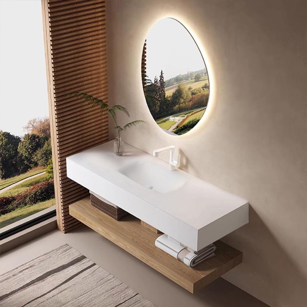 Thermogeformtes Waschbecken Badezimmer Set Waschtisch Waschbecken mit LED-Spiegel und Ablage 120*55cm【R557】