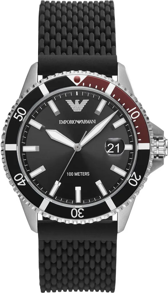 Emporio Armani AR11341 Orologio Diver Uomo Acciaio e Silicone Nero