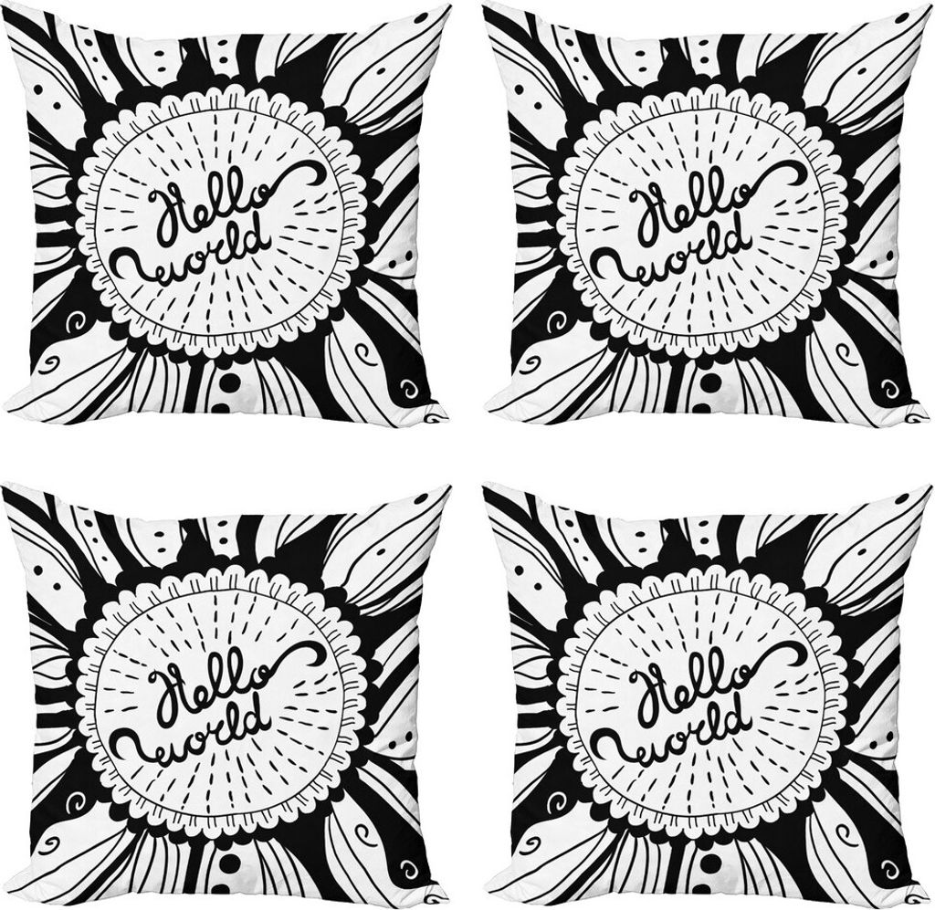 ABAKUHAUS Hallo Welt Kissenbezug Set (4 Stück), Monochrome Art Hallo Welt, Moderner Doppelseitiger Digitaldruck, 40 cm x 40 cm, Charcoal Grau Weiß