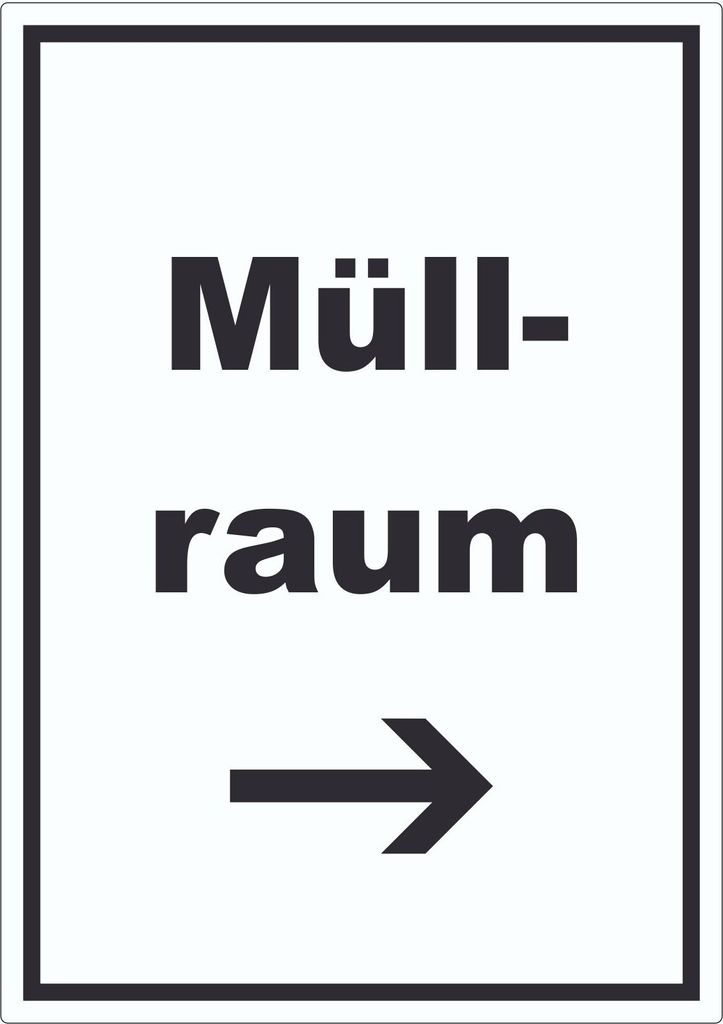 Müllraum Aufkleber mit Text Richtungspfeil rechts Abfall Mülltrennung hochkant A8 (52x74mm)